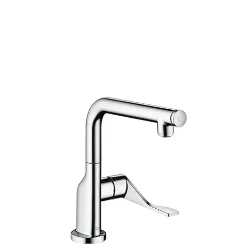 Spültischmischer von AXOR mit einem glänzenden, chromfarbenen Finish. Die Armatur hat einen seitlichen Hebel zur Steuerung des Wasserflusses und der Temperatur.